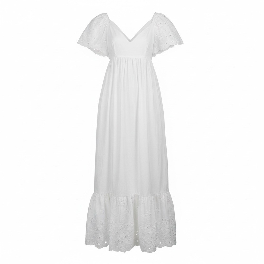 Tuckernuck En Saison Barnette White Eyelet Flutter Sleeve Maxi Dress White L